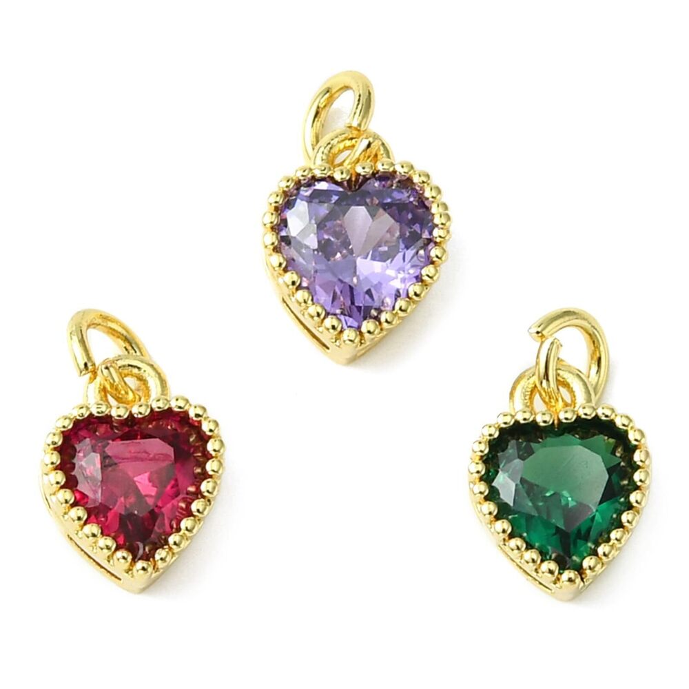 8124 20pcs Cubic Zirconia Heart Charms Real Gold Plated Heart Shape